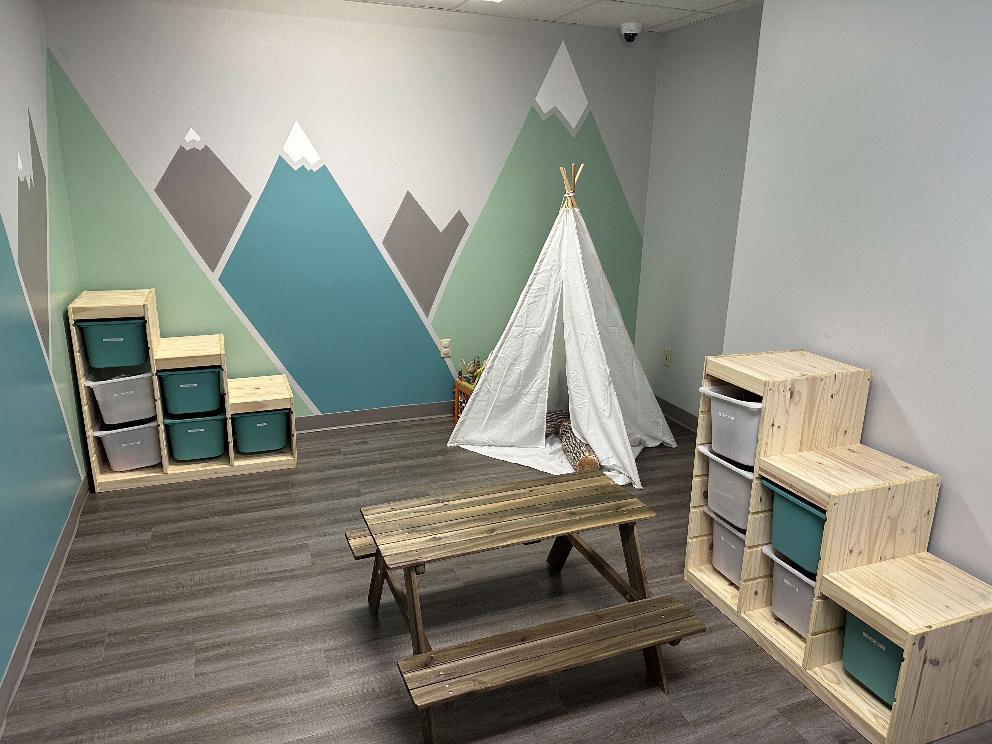 Room in the Christiansburg ABA Center featuring mountains painted on the walls